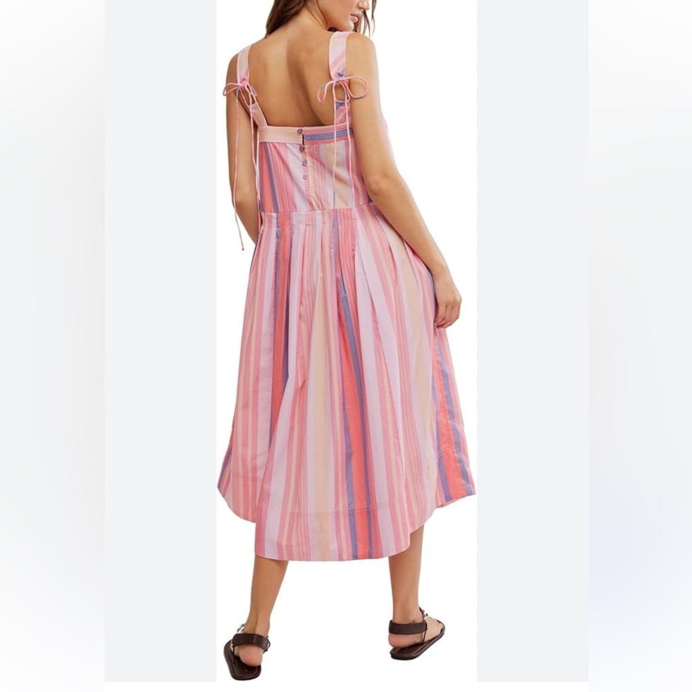 Free People Reversible Striped Primavera Pink and Purple Drop Waist Midi Dress - Picture 2 of 7
